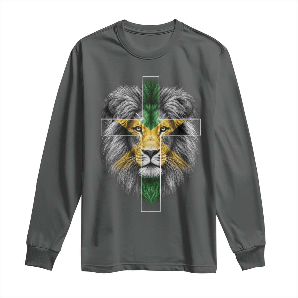 Lion of Judah Cross Jamaica Flag Long Sleeve Shirt Christian Faith Jamaican Pride