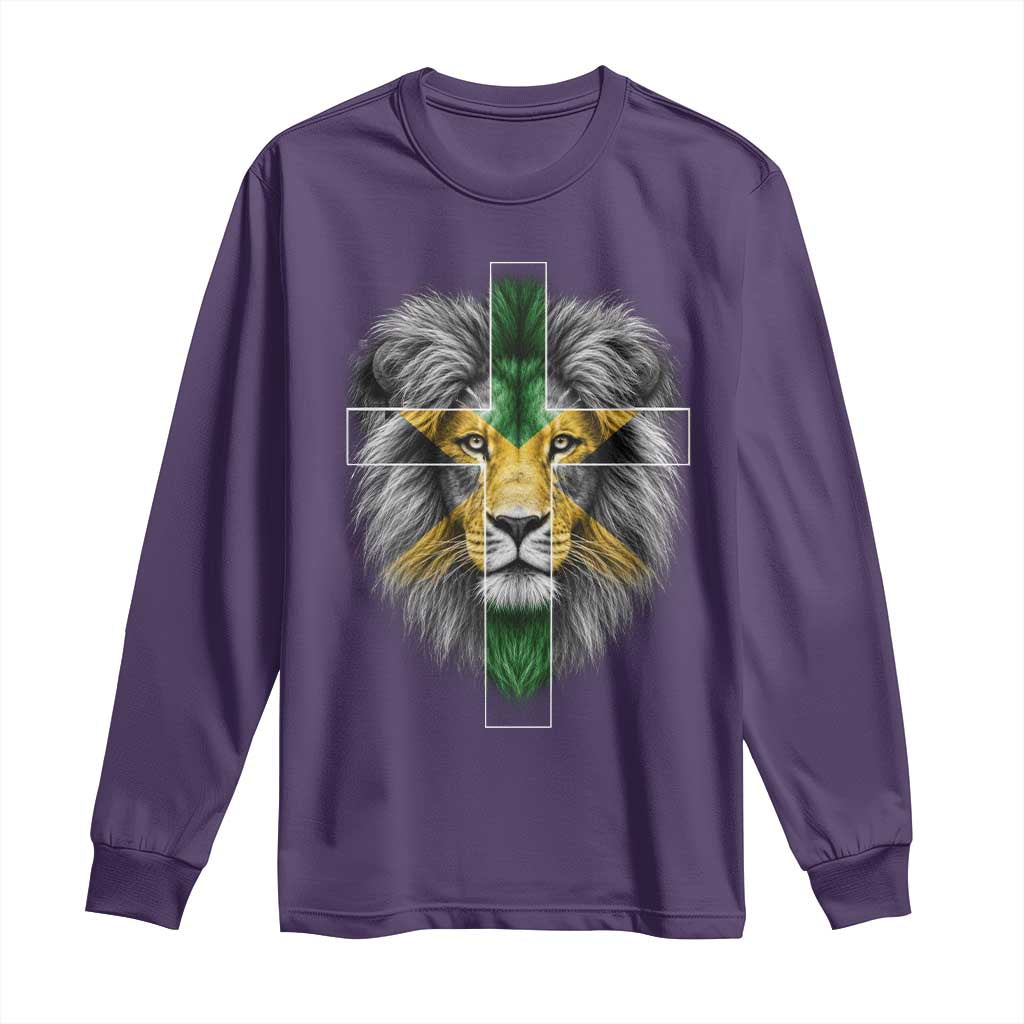 Lion of Judah Cross Jamaica Flag Long Sleeve Shirt Christian Faith Jamaican Pride