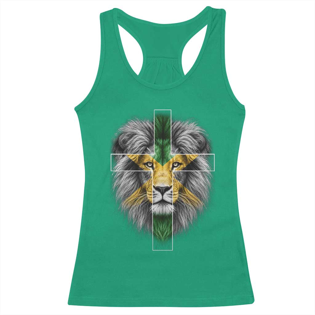 Lion of Judah Cross Jamaica Flag Racerback Tank Top Christian Faith Jamaican Pride