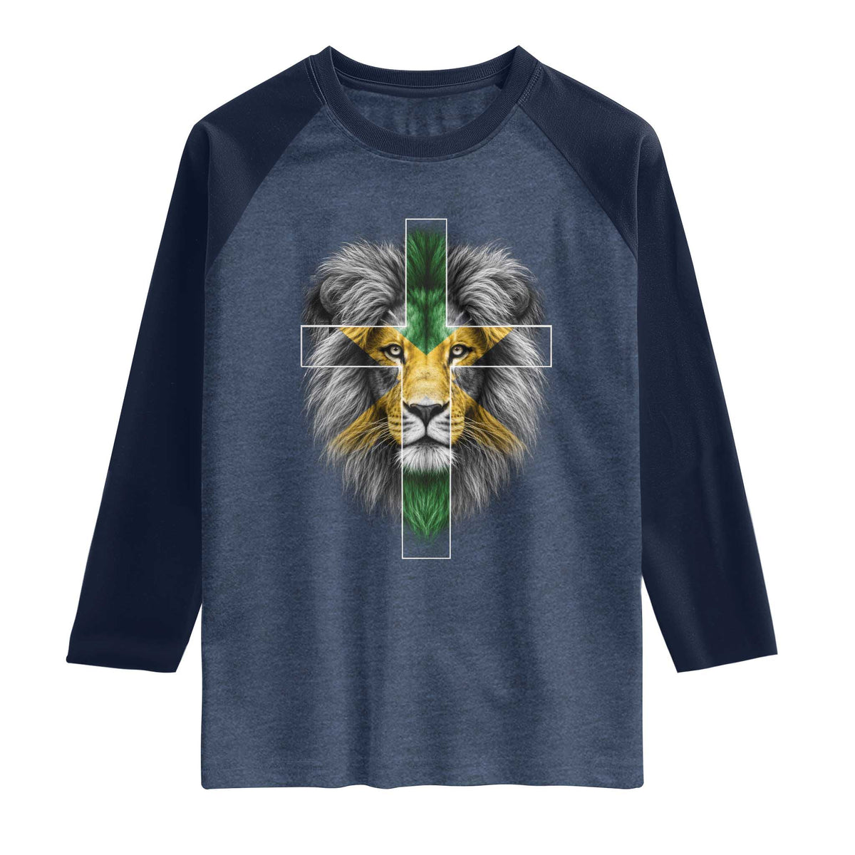 Lion of Judah Cross Jamaica Flag Raglan Shirt Christian Faith Jamaican Pride