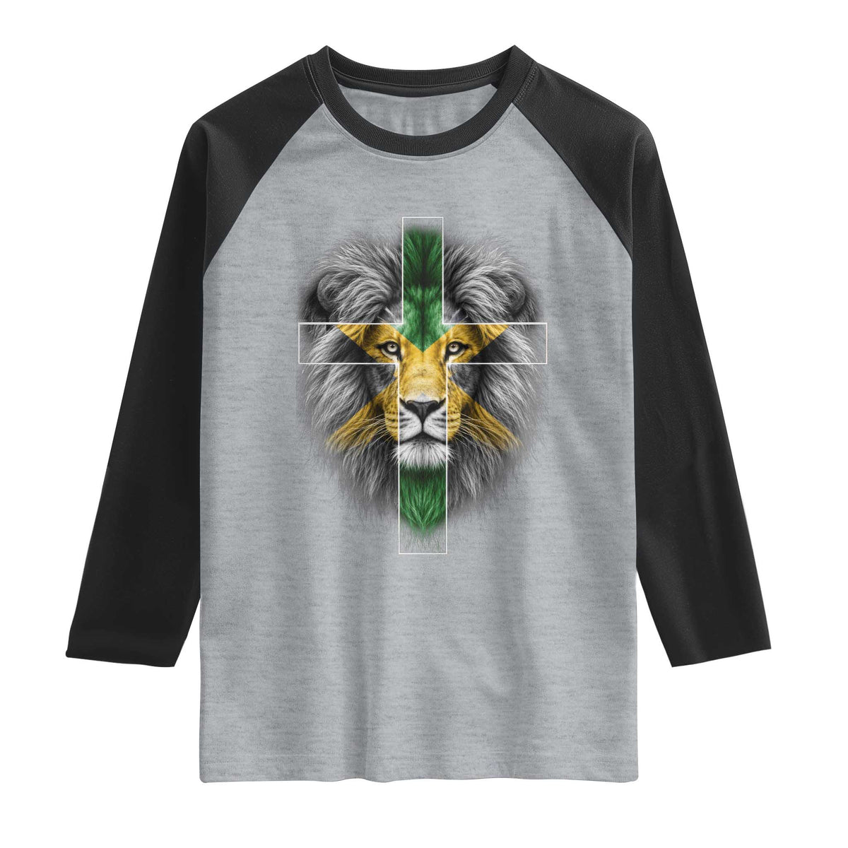 Lion of Judah Cross Jamaica Flag Raglan Shirt Christian Faith Jamaican Pride