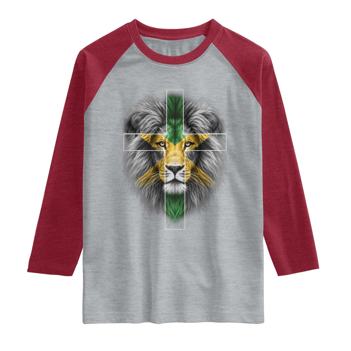 Lion of Judah Cross Jamaica Flag Raglan Shirt Christian Faith Jamaican Pride