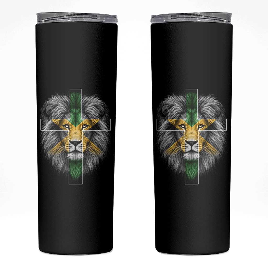 Lion of Judah Cross Jamaica Flag Skinny Tumbler Christian Faith Jamaican Pride