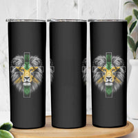 Lion of Judah Cross Jamaica Flag Skinny Tumbler Christian Faith Jamaican Pride