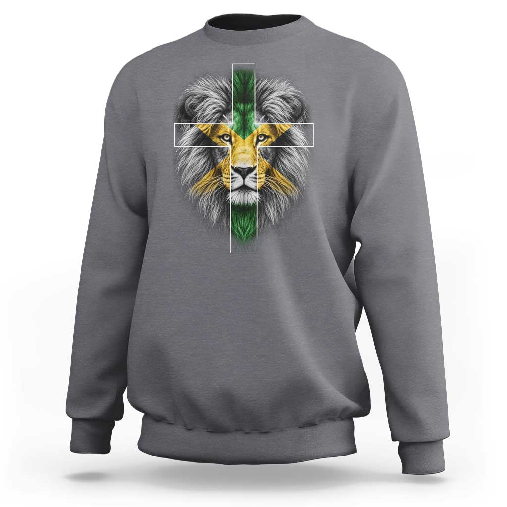 Lion of Judah Cross Jamaica Flag Sweatshirt Christian Faith Jamaican Pride