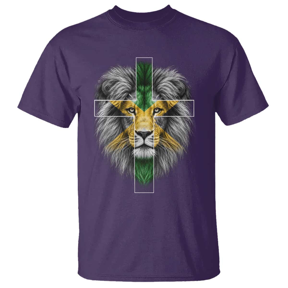 Lion of Judah Cross Jamaica Flag T Shirt Christian Faith Jamaican Pride