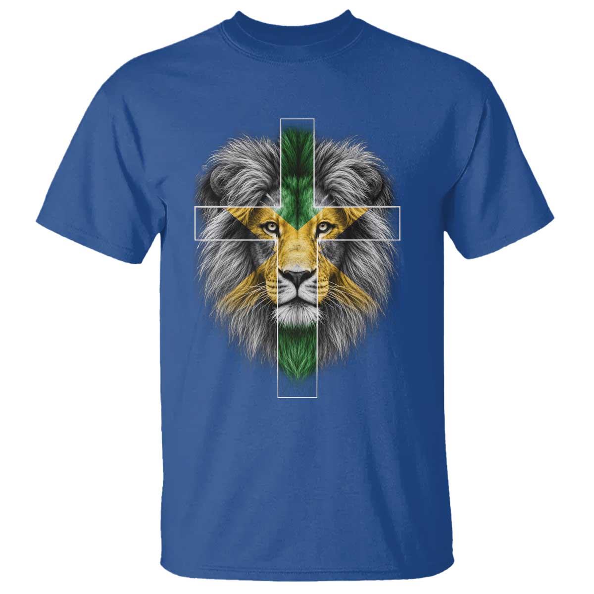 Lion of Judah Cross Jamaica Flag T Shirt Christian Faith Jamaican Pride