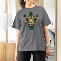 Lion of Judah Cross Jamaica Flag T Shirt For Women Christian Faith Jamaican Pride