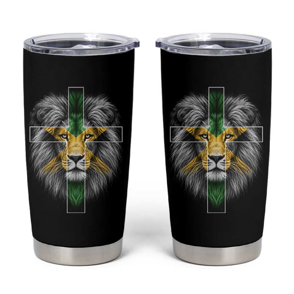 Lion of Judah Cross Jamaica Flag Tumbler Cup Christian Faith Jamaican Pride