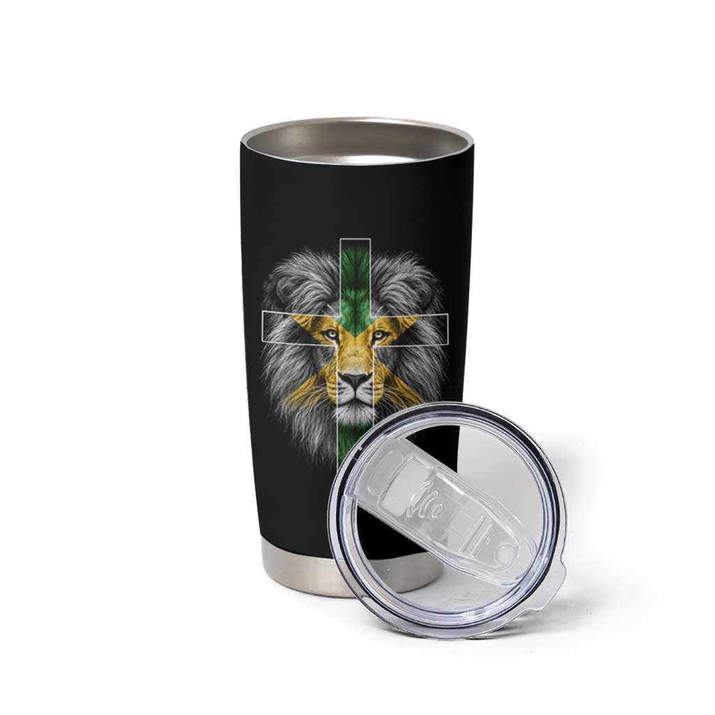 Lion of Judah Cross Jamaica Flag Tumbler Cup Christian Faith Jamaican Pride