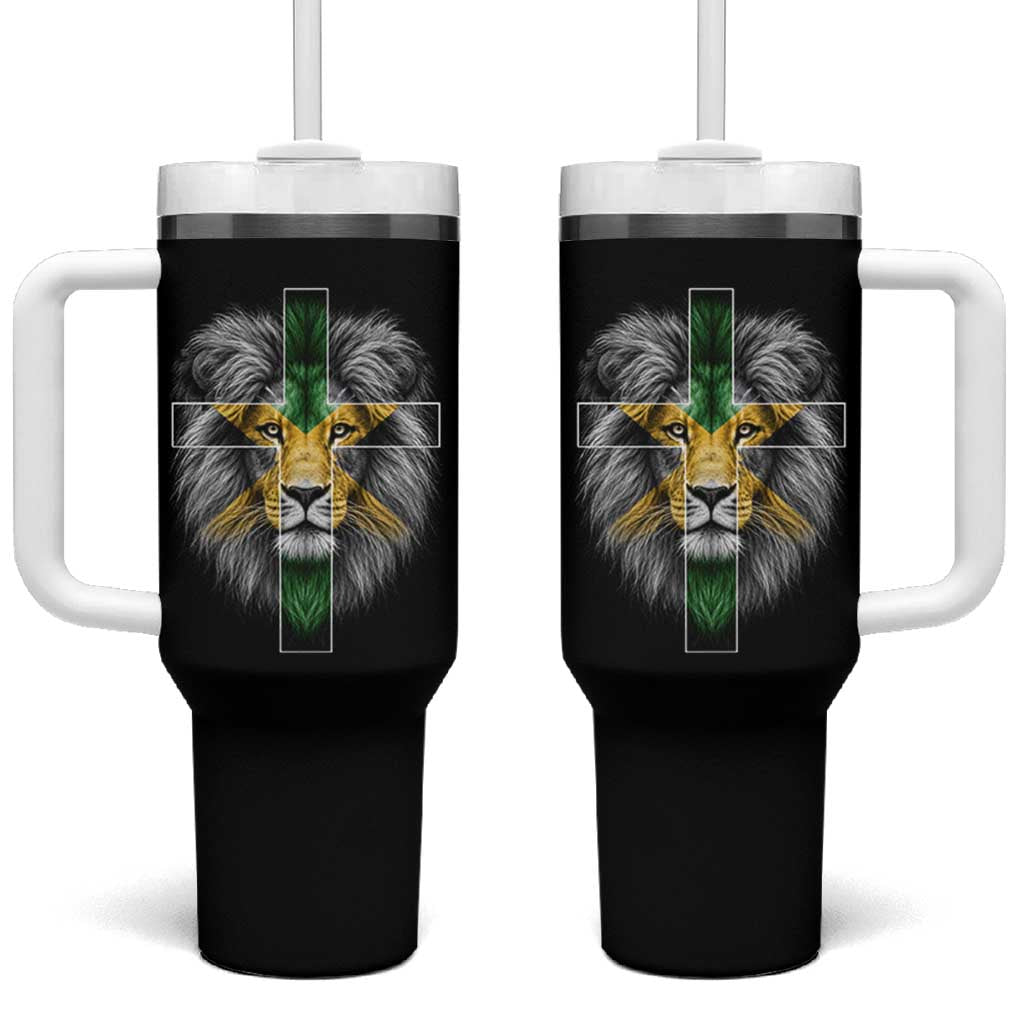 Lion of Judah Cross Jamaica Flag Tumbler With Handle Christian Faith Jamaican Pride