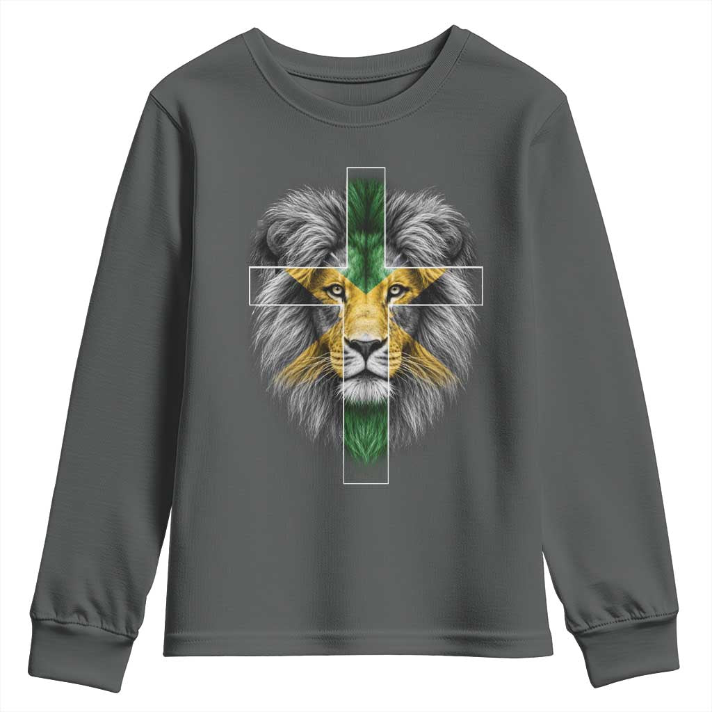 Lion of Judah Cross Jamaica Flag Youth Sweatshirt Christian Faith Jamaican Pride