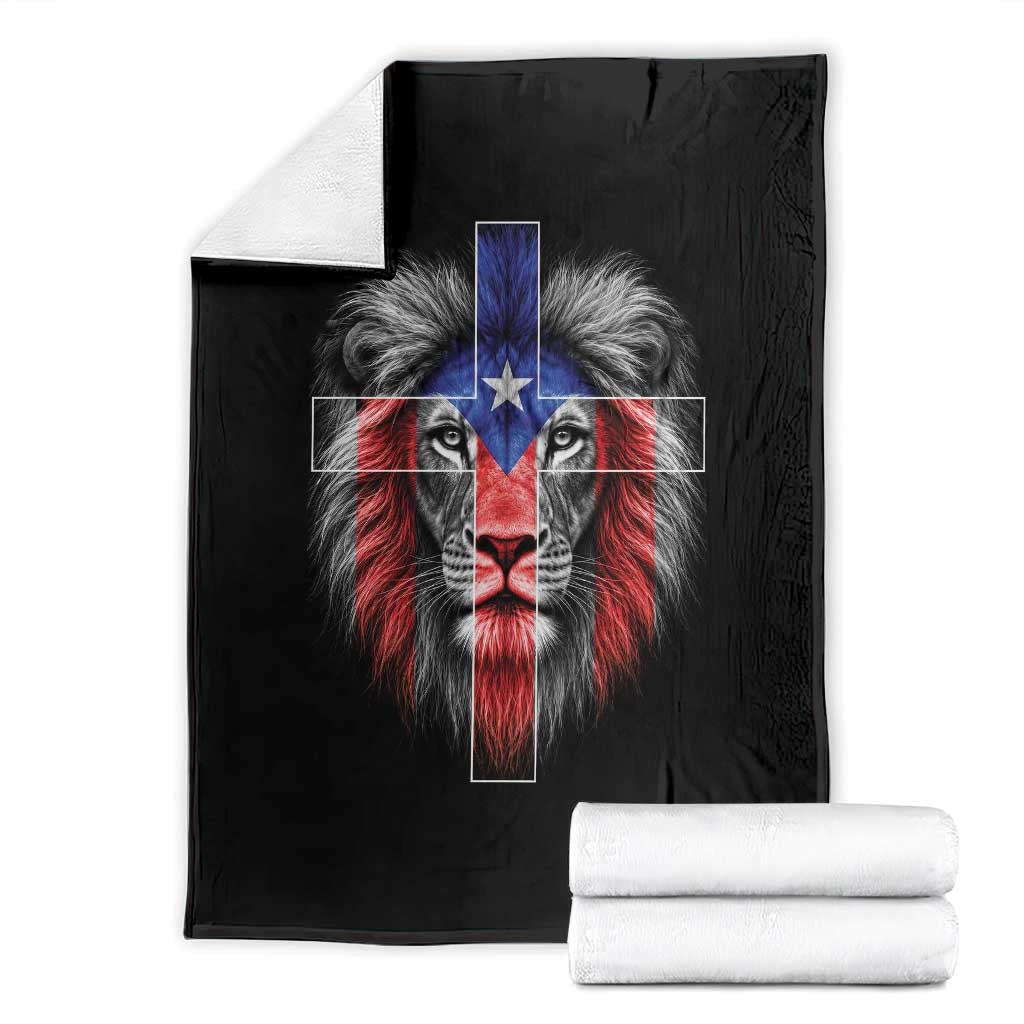 Lion of Judah Cross Puerto Rico Flag Throw Blanket Christian Faith Puerto Rican Pride