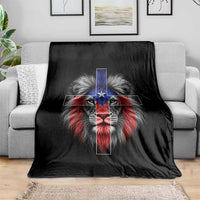 Lion of Judah Cross Puerto Rico Flag Throw Blanket Christian Faith Puerto Rican Pride