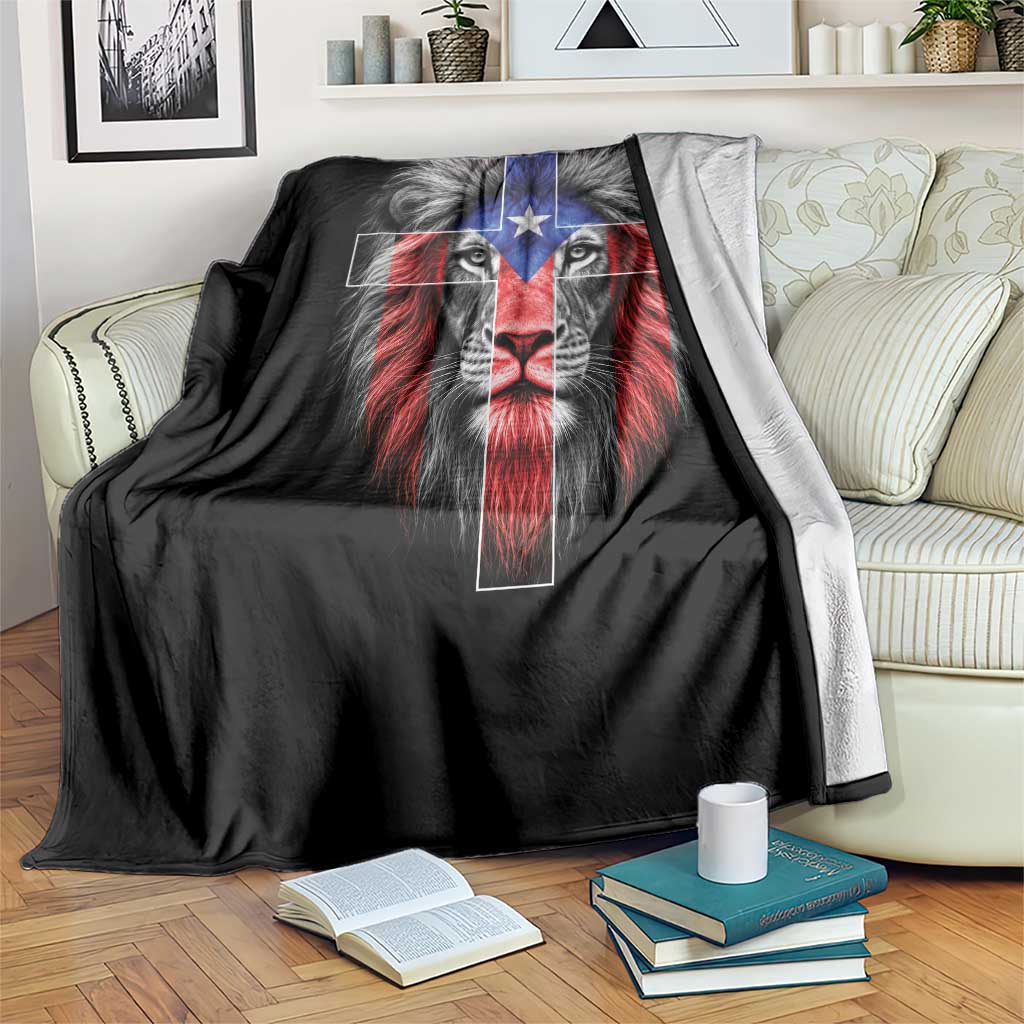 Lion of Judah Cross Puerto Rico Flag Throw Blanket Christian Faith Puerto Rican Pride