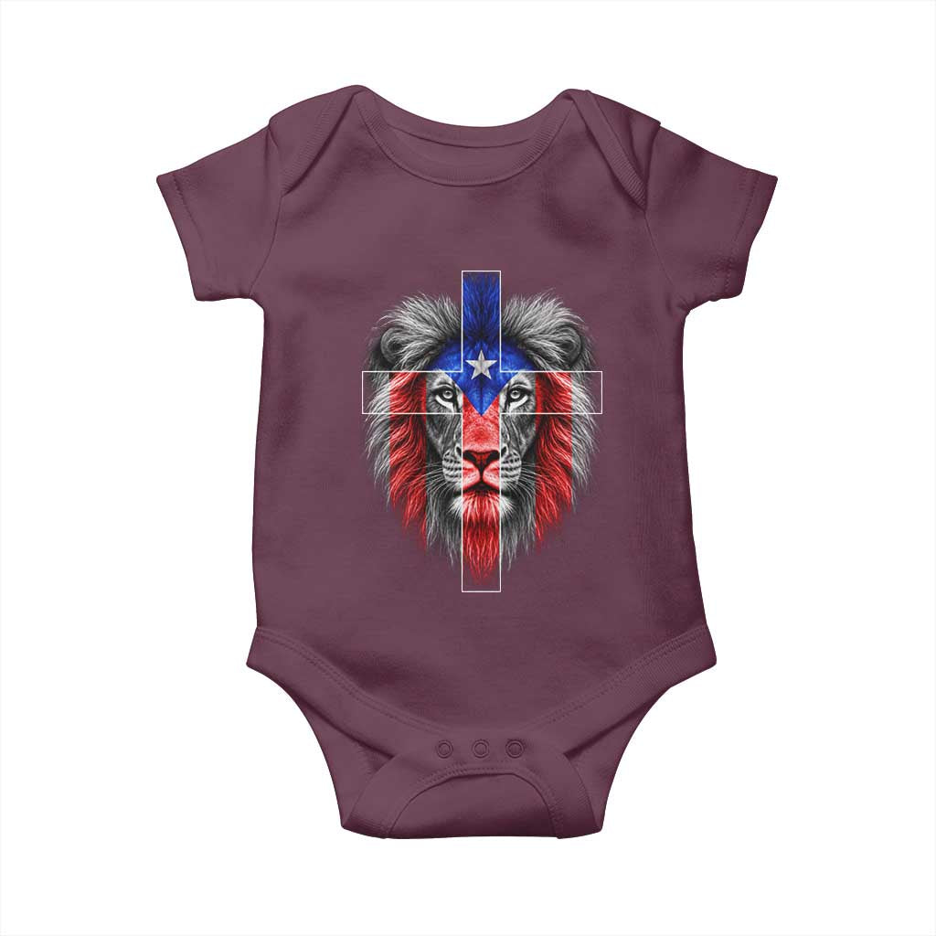 Lion of Judah Cross Puerto Rico Flag Baby Onesie Christian Faith Puerto Rican Pride