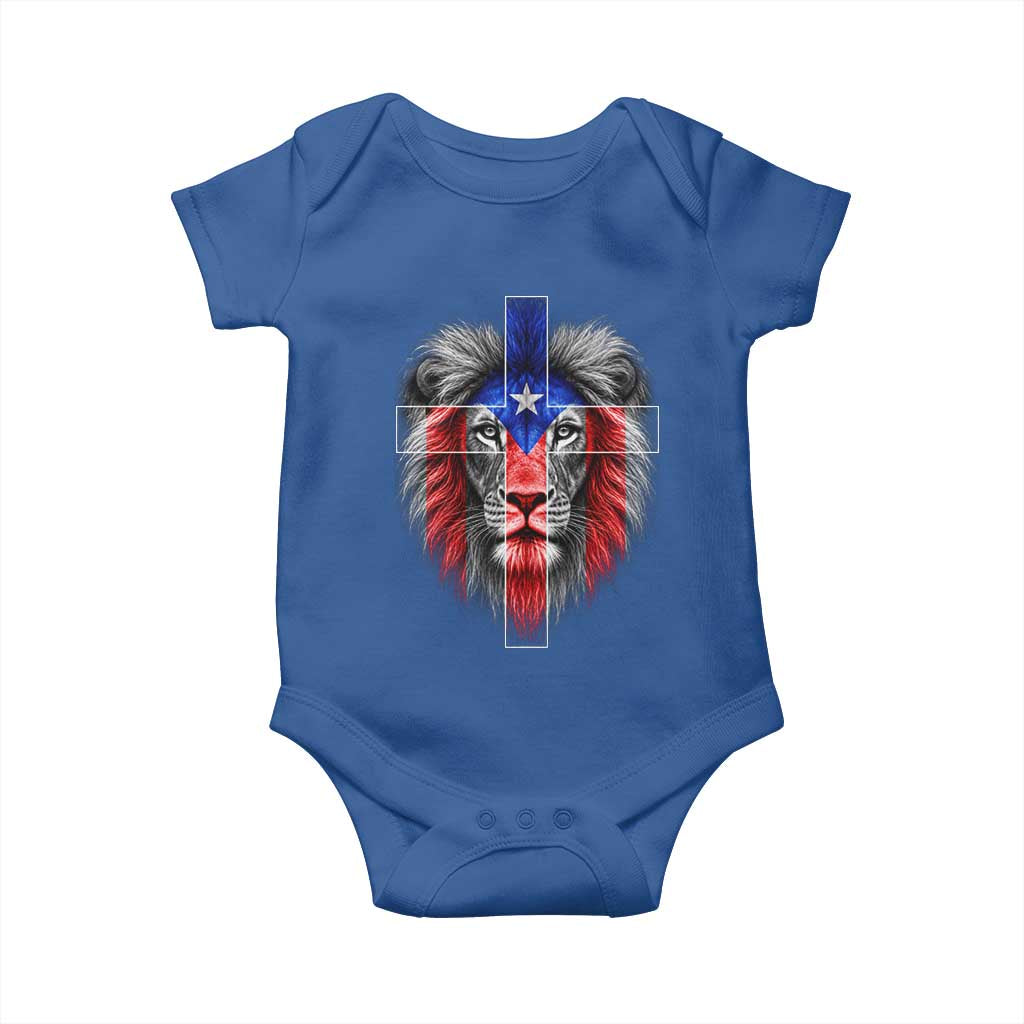 Lion of Judah Cross Puerto Rico Flag Baby Onesie Christian Faith Puerto Rican Pride