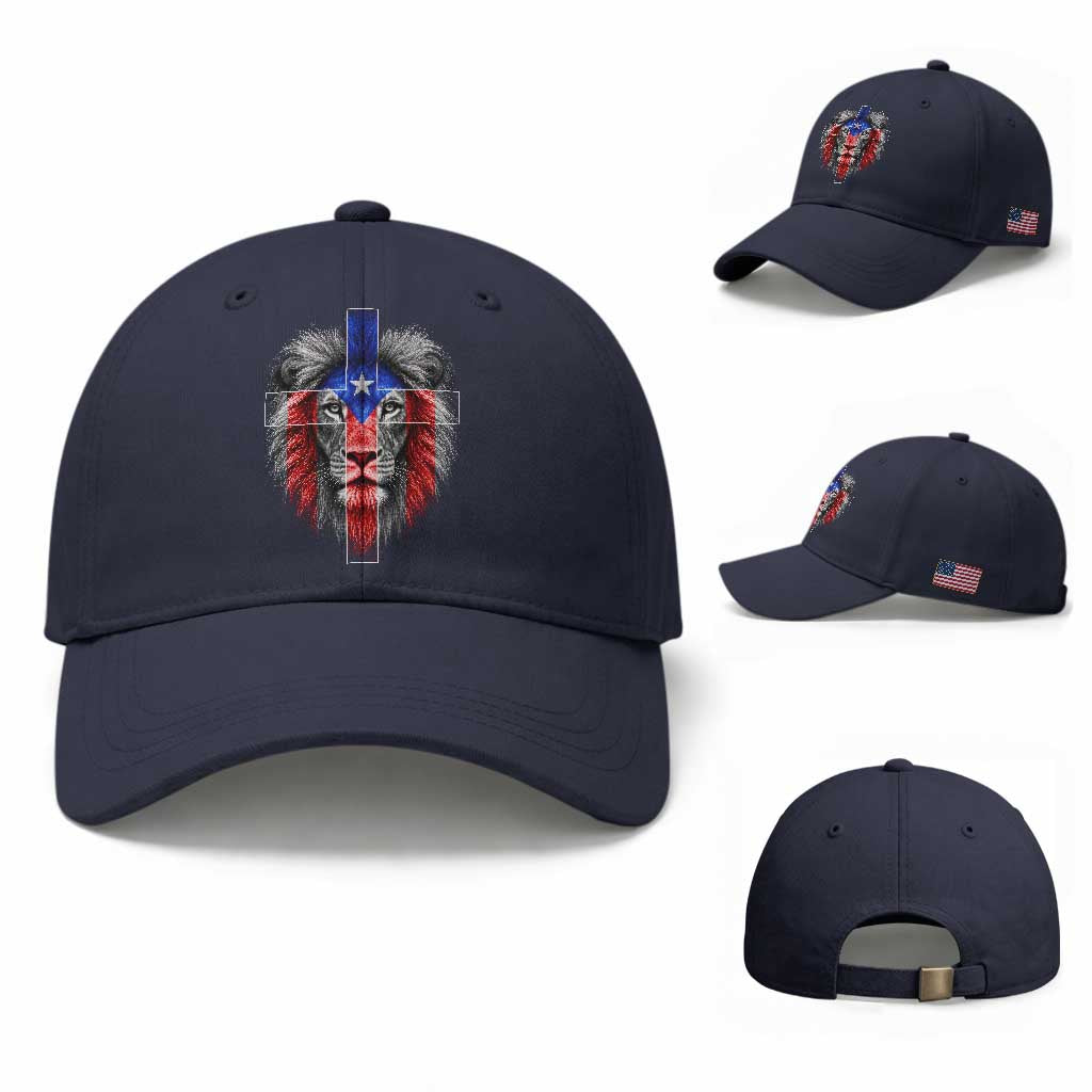 Lion of Judah Cross Puerto Rico Flag Baseball Cap Christian Faith Puerto Rican Pride