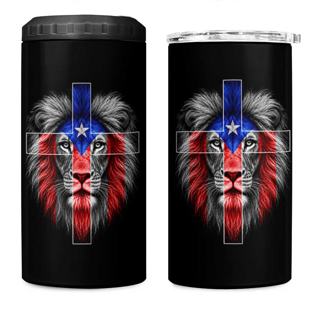 Lion of Judah Cross Puerto Rico Flag 4 in 1 Can Cooler Tumbler Christian Faith Puerto Rican Pride