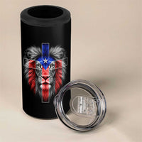 Lion of Judah Cross Puerto Rico Flag 4 in 1 Can Cooler Tumbler Christian Faith Puerto Rican Pride