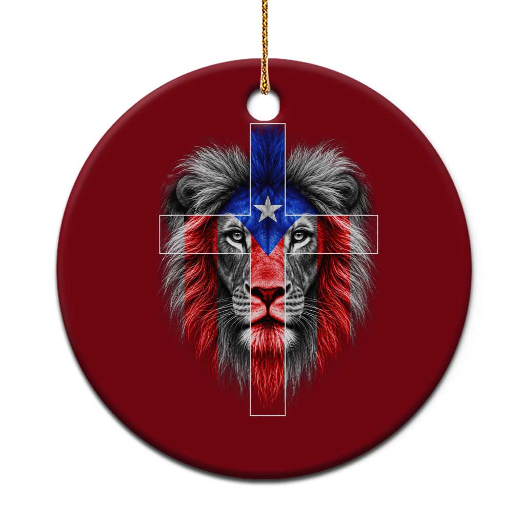 Lion of Judah Cross Puerto Rico Flag Ceramic Ornament Christian Faith Puerto Rican Pride