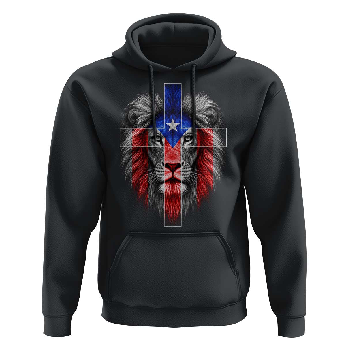 Lion of Judah Cross Puerto Rico Flag Hoodie Christian Faith Puerto Rican Pride