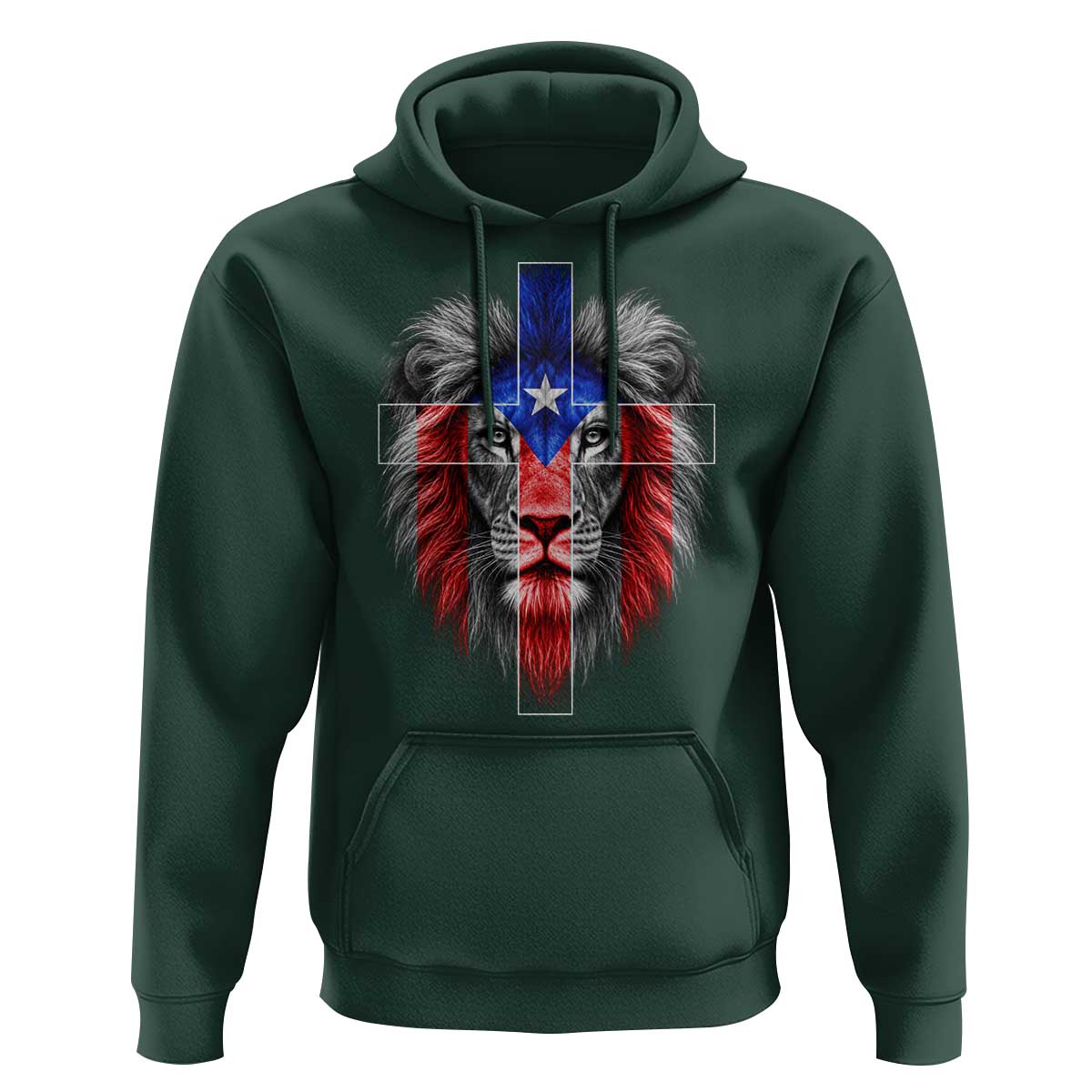 Lion of Judah Cross Puerto Rico Flag Hoodie Christian Faith Puerto Rican Pride