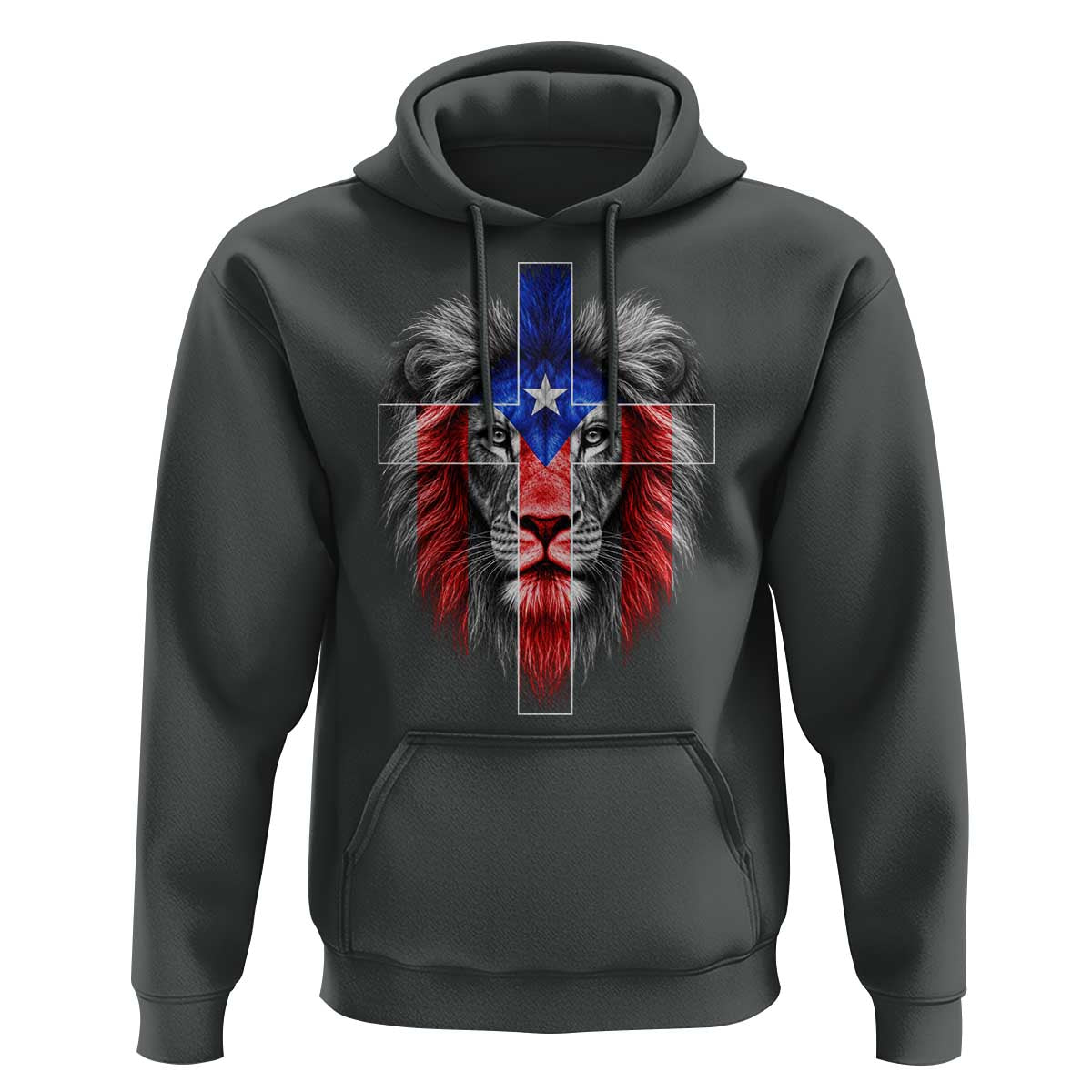 Lion of Judah Cross Puerto Rico Flag Hoodie Christian Faith Puerto Rican Pride