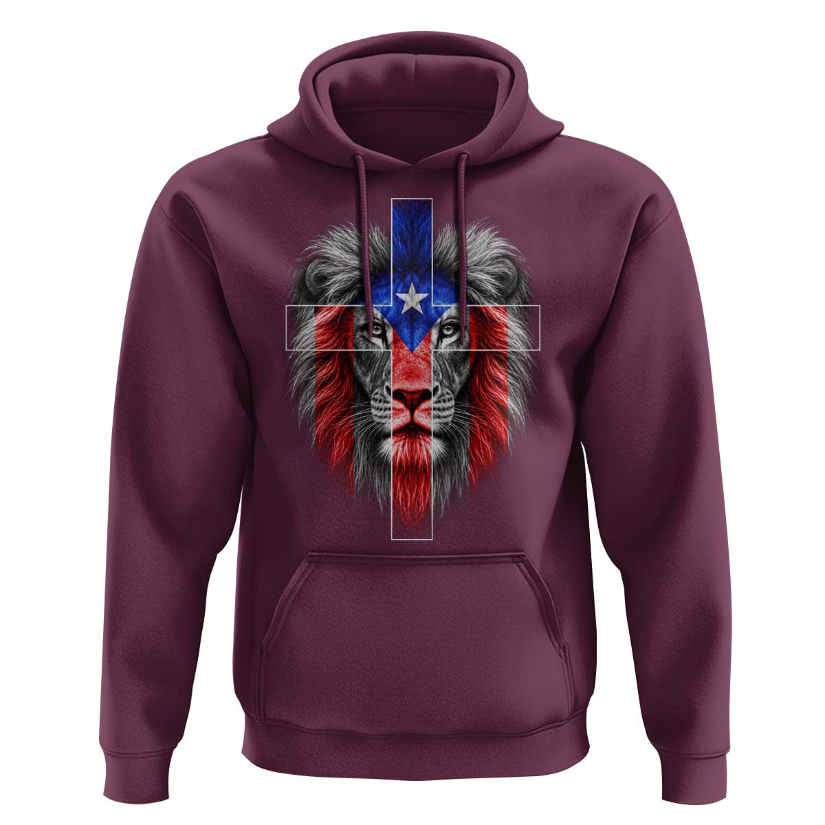 Lion of Judah Cross Puerto Rico Flag Hoodie Christian Faith Puerto Rican Pride