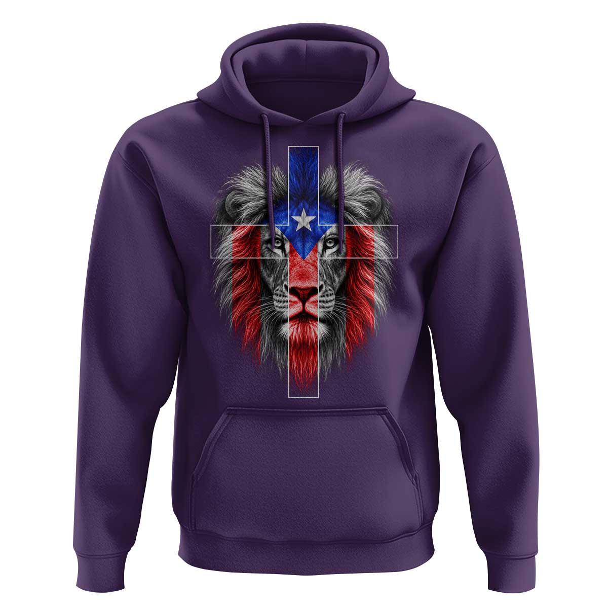 Lion of Judah Cross Puerto Rico Flag Hoodie Christian Faith Puerto Rican Pride