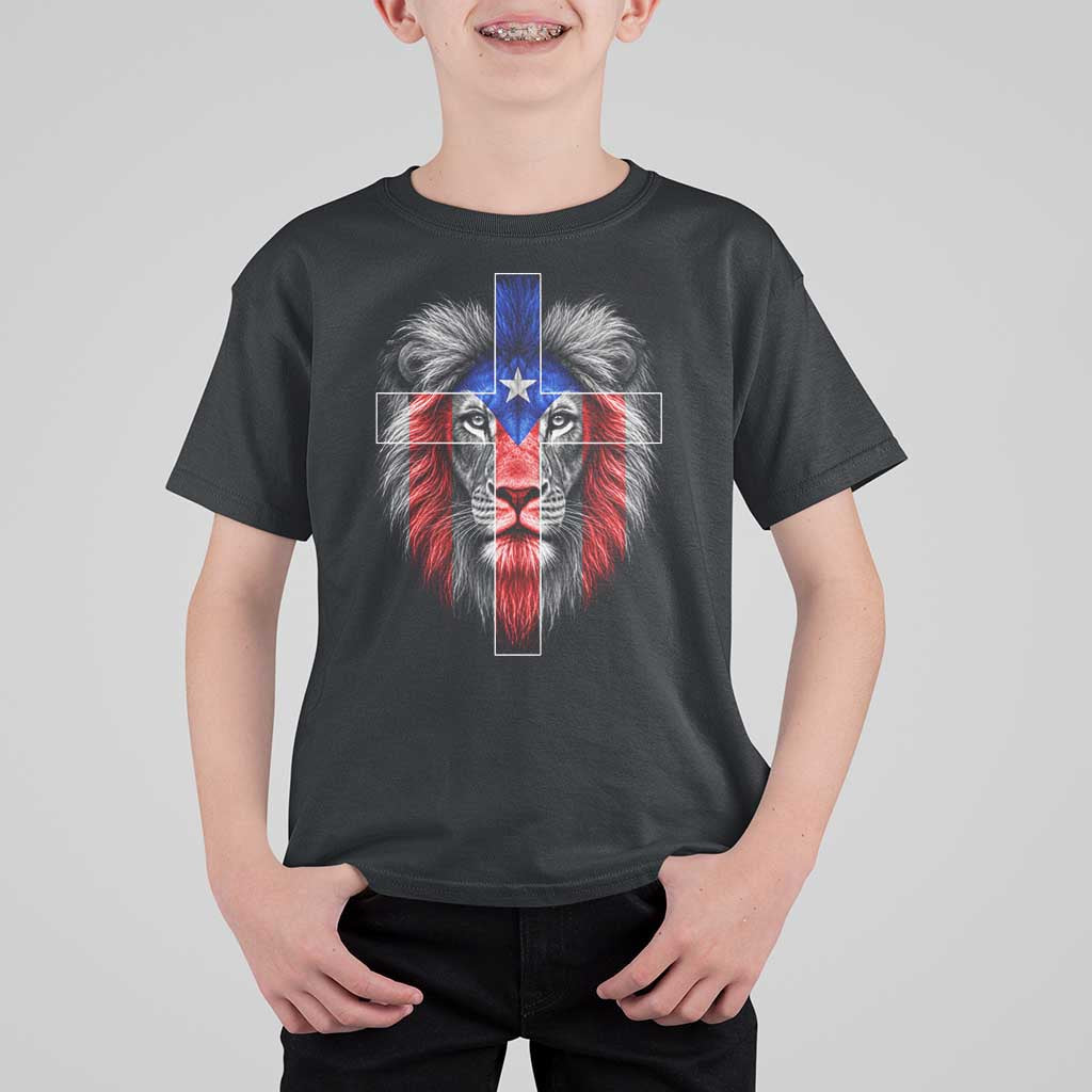 Lion of Judah Cross Puerto Rico Flag T Shirt For Kid Christian Faith Puerto Rican Pride