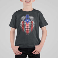 Lion of Judah Cross Puerto Rico Flag T Shirt For Kid Christian Faith Puerto Rican Pride