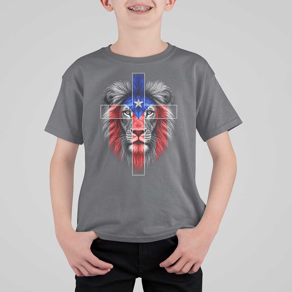 Lion of Judah Cross Puerto Rico Flag T Shirt For Kid Christian Faith Puerto Rican Pride