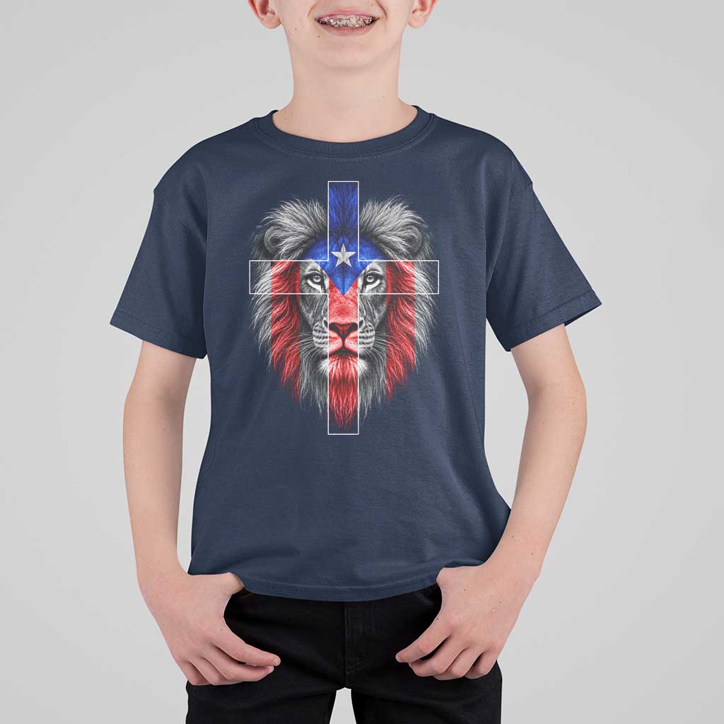 Lion of Judah Cross Puerto Rico Flag T Shirt For Kid Christian Faith Puerto Rican Pride