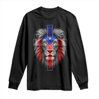 Lion of Judah Cross Puerto Rico Flag Long Sleeve Shirt Christian Faith Puerto Rican Pride