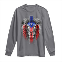 Lion of Judah Cross Puerto Rico Flag Long Sleeve Shirt Christian Faith Puerto Rican Pride