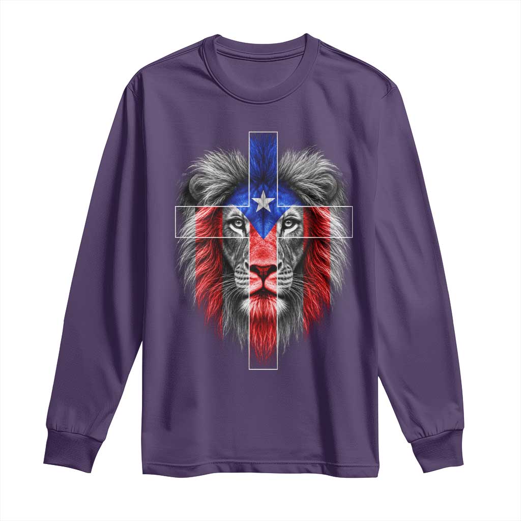 Lion of Judah Cross Puerto Rico Flag Long Sleeve Shirt Christian Faith Puerto Rican Pride