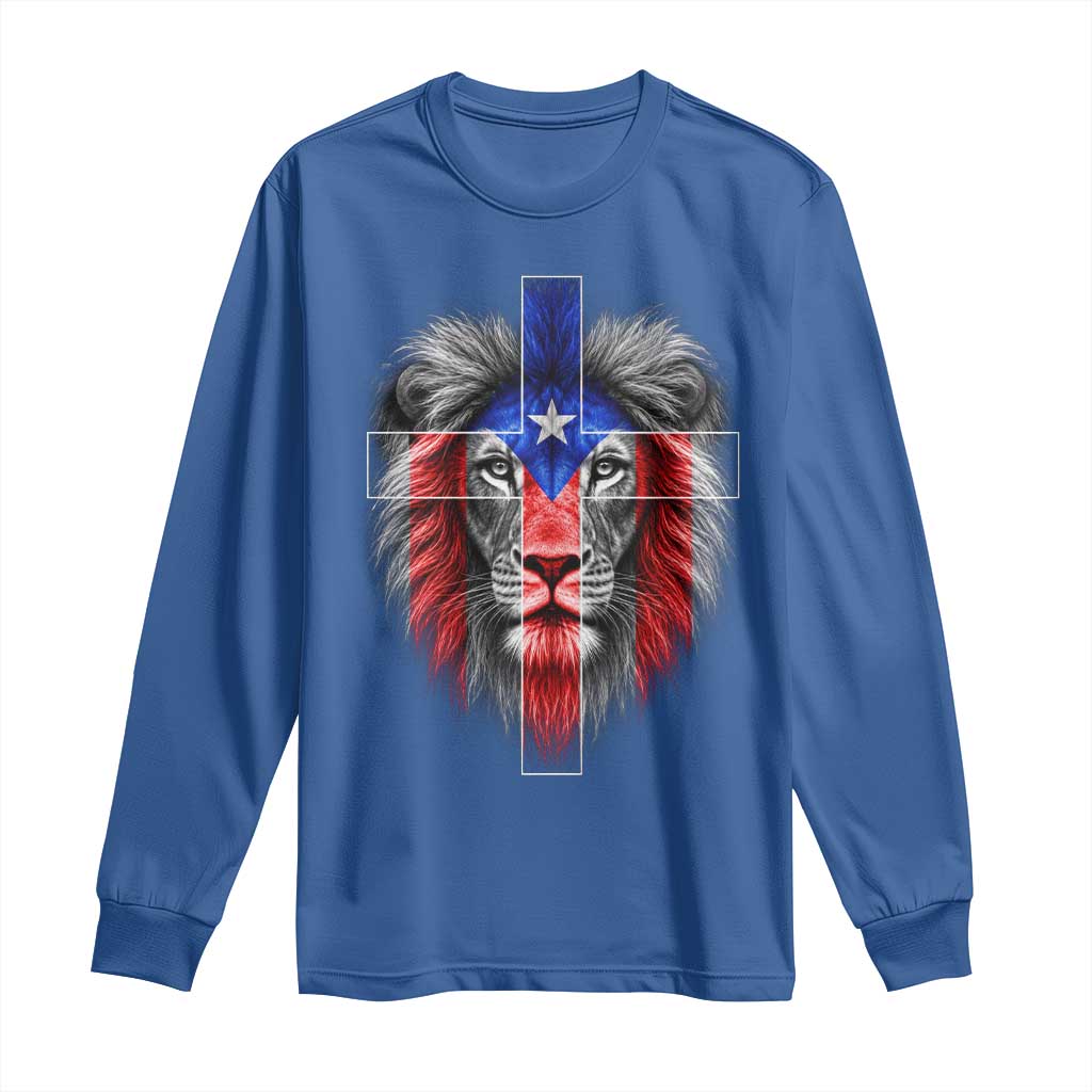 Lion of Judah Cross Puerto Rico Flag Long Sleeve Shirt Christian Faith Puerto Rican Pride