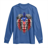 Lion of Judah Cross Puerto Rico Flag Long Sleeve Shirt Christian Faith Puerto Rican Pride