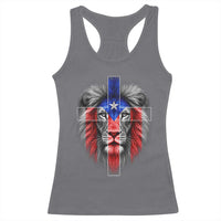 Lion of Judah Cross Puerto Rico Flag Racerback Tank Top Christian Faith Puerto Rican Pride