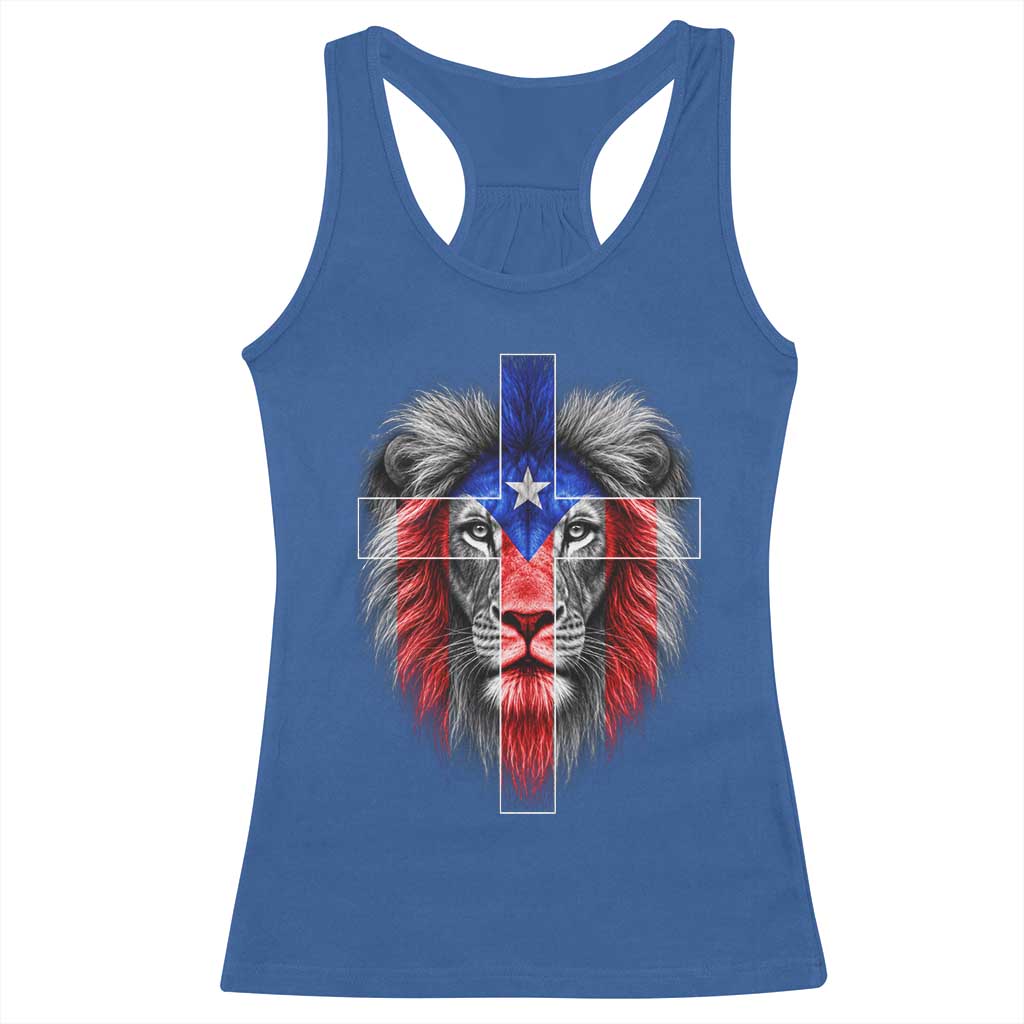 Lion of Judah Cross Puerto Rico Flag Racerback Tank Top Christian Faith Puerto Rican Pride