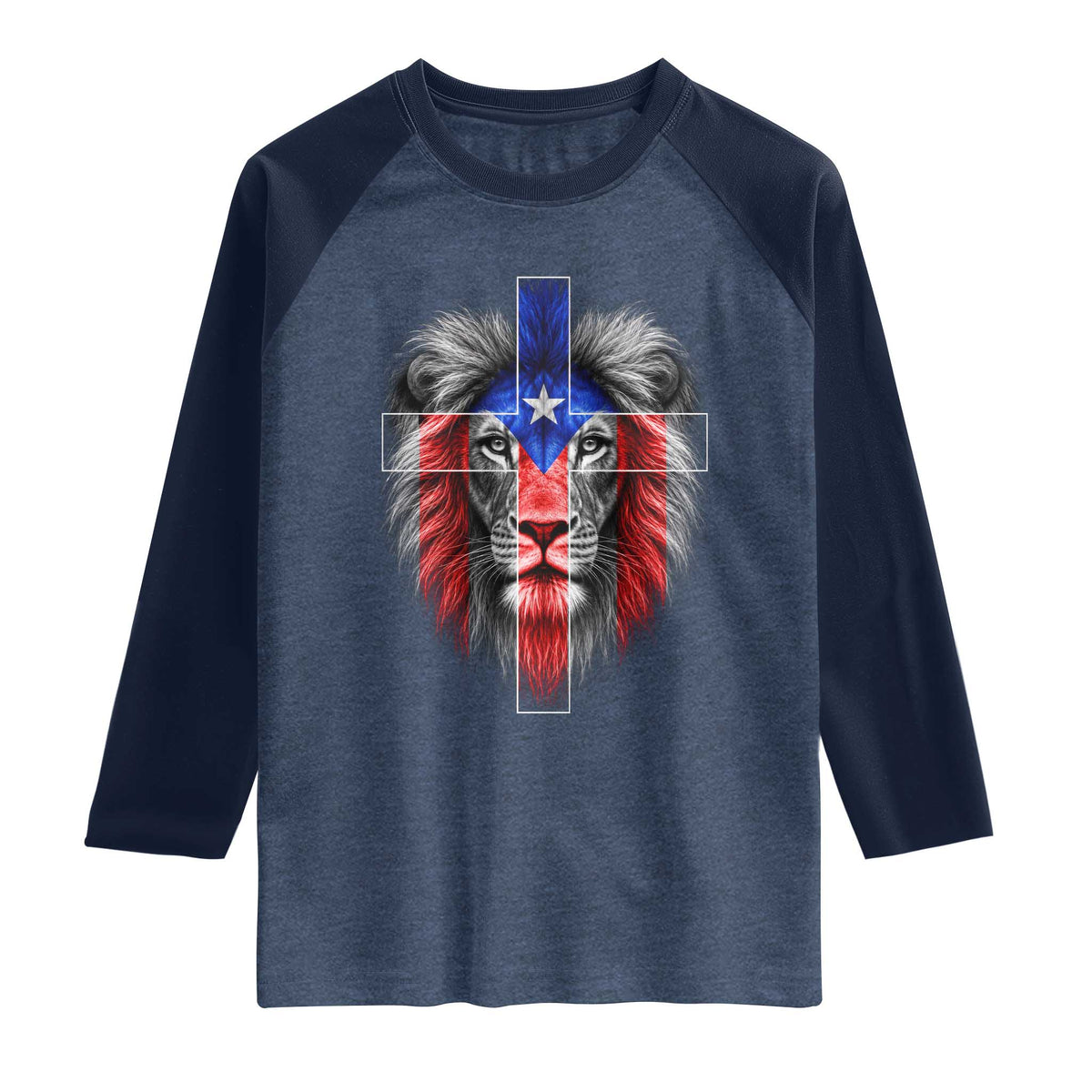 Lion of Judah Cross Puerto Rico Flag Raglan Shirt Christian Faith Puerto Rican Pride