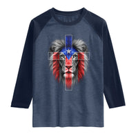 Lion of Judah Cross Puerto Rico Flag Raglan Shirt Christian Faith Puerto Rican Pride