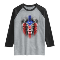 Lion of Judah Cross Puerto Rico Flag Raglan Shirt Christian Faith Puerto Rican Pride