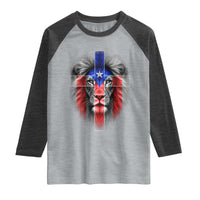 Lion of Judah Cross Puerto Rico Flag Raglan Shirt Christian Faith Puerto Rican Pride