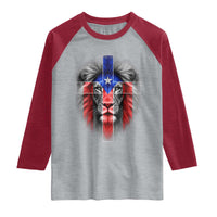 Lion of Judah Cross Puerto Rico Flag Raglan Shirt Christian Faith Puerto Rican Pride