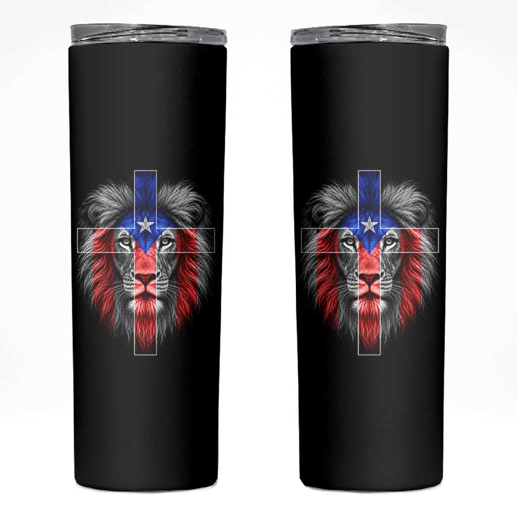 Lion of Judah Cross Puerto Rico Flag Skinny Tumbler Christian Faith Puerto Rican Pride
