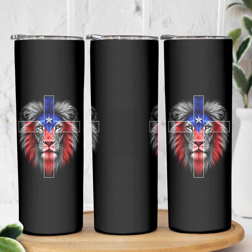 Lion of Judah Cross Puerto Rico Flag Skinny Tumbler Christian Faith Puerto Rican Pride