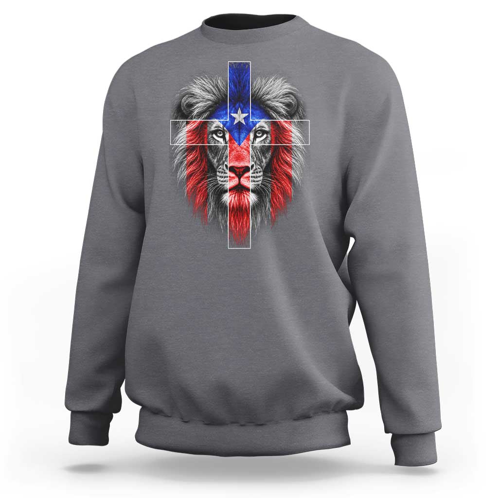 Lion of Judah Cross Puerto Rico Flag Sweatshirt Christian Faith Puerto Rican Pride