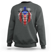 Lion of Judah Cross Puerto Rico Flag Sweatshirt Christian Faith Puerto Rican Pride